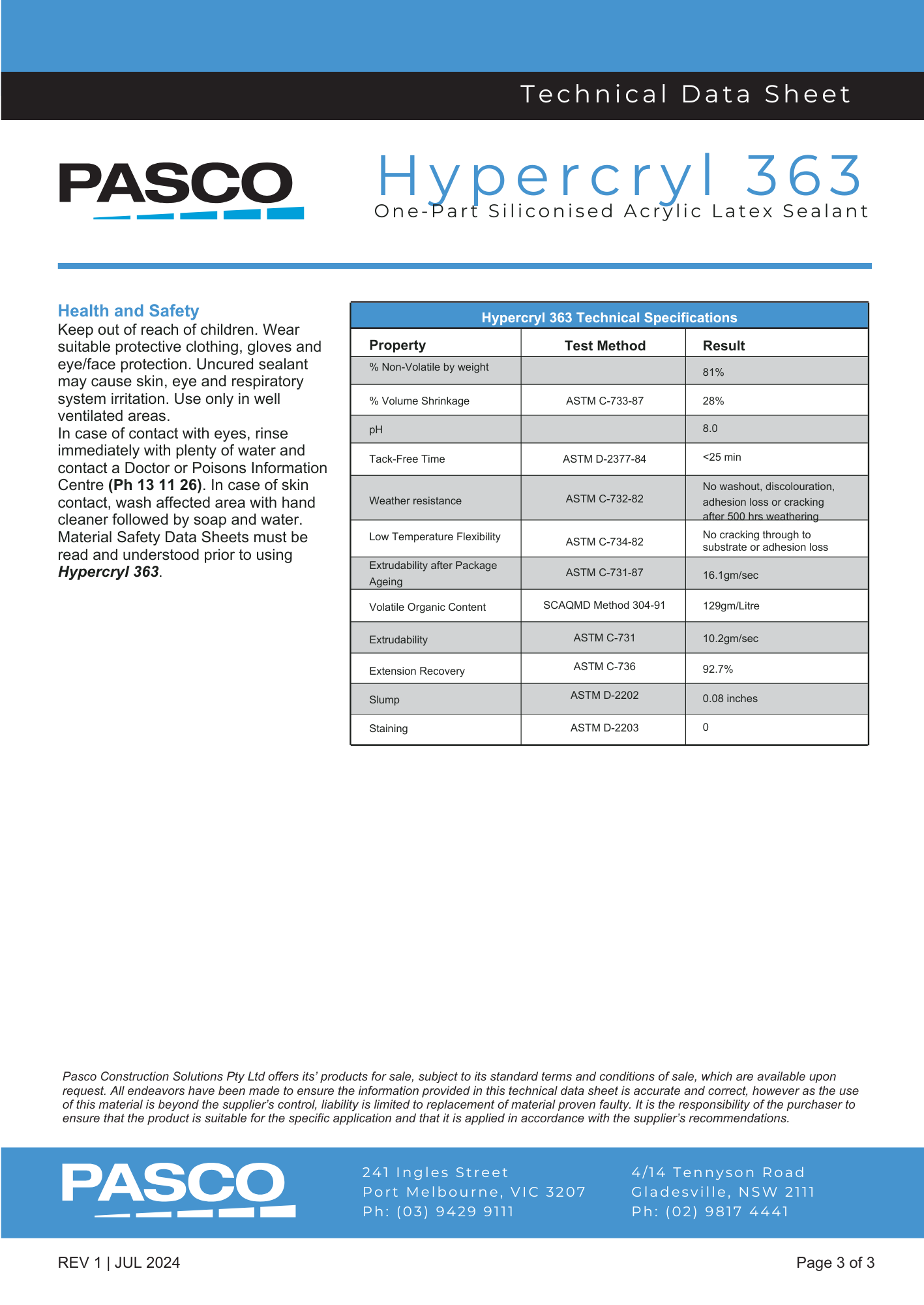 Pasco Hypercryl 363 Acrylic Sealant