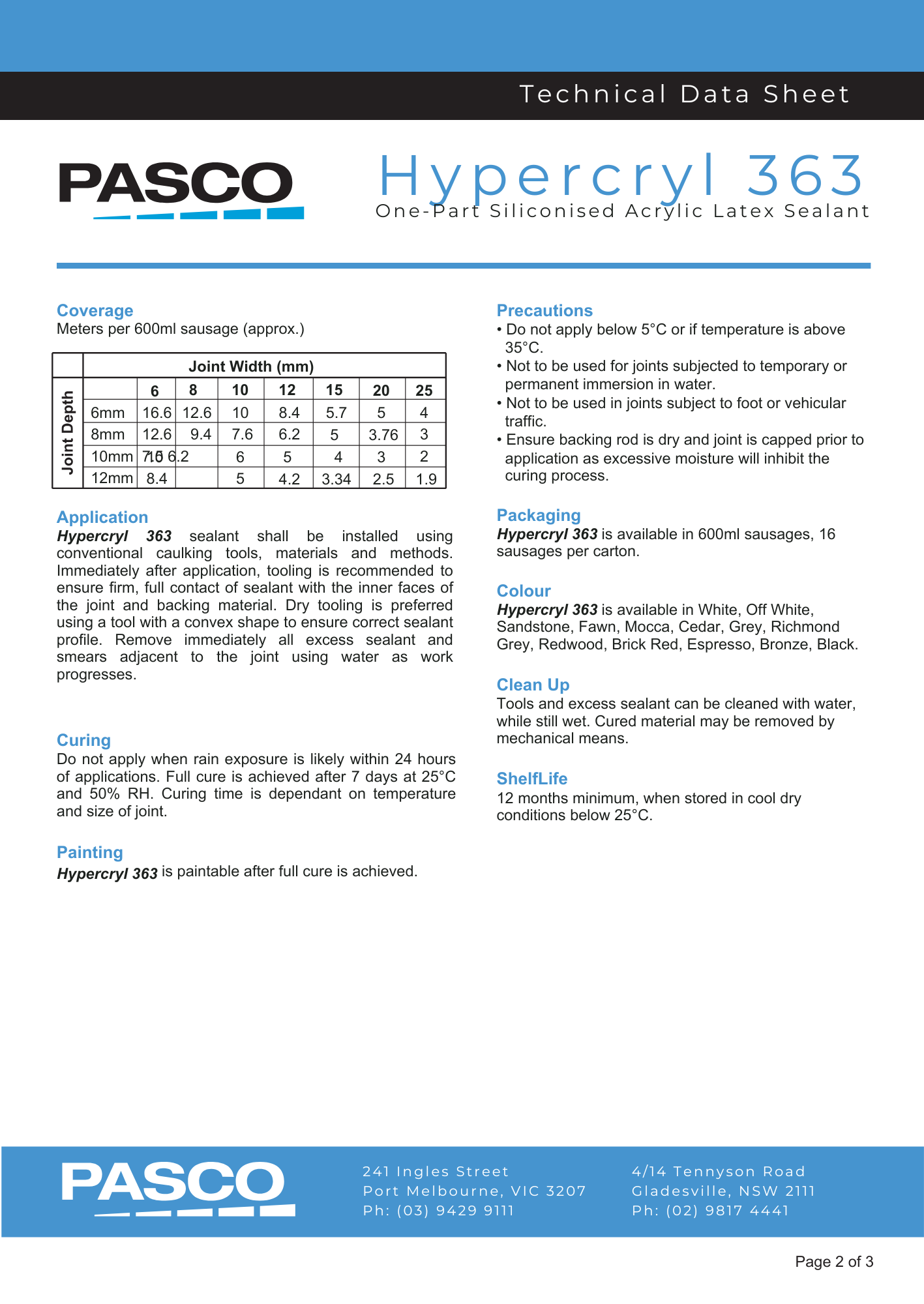Pasco Hypercryl 363 Acrylic Sealant