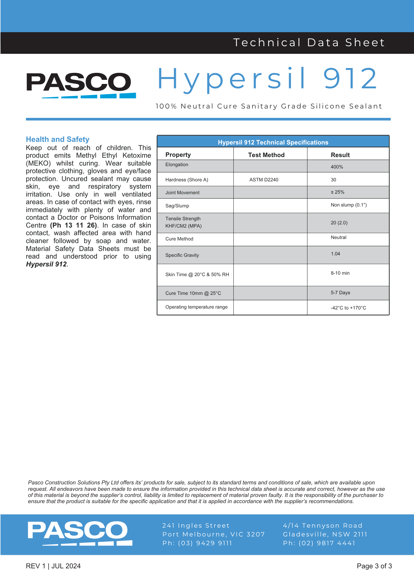 Pasco Hypersil 912 Silicone